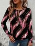 Crew Neck Long Sleeve Geometric Regular Micro-Elasticity Loose Blouse For Women
