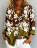 Shawl Collar Long Sleeve Floral Regular Loose Shirt For Women