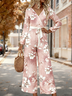 Women Floral V Neck Long Sleeve Elegant Spring/Fall Jumpsuit