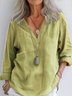 V Neck Long Sleeve Plain Regular Loose Blouse For Women