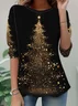 Casual Christmas Crew Neck Long Sleeve T-shirt