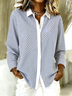 Shirt Collar Long Sleeve Striped Regular Loose Shirt For Women