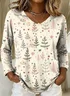 Casual Christmas V Neck Long Sleeve T-shirt
