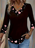 Casual Heart/Cordate V Neck Long Sleeve T-shirt