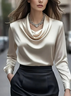 Cowl Neck Long Sleeve Plain Regular Regular Fit Shirt For Women