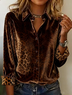 Shawl Collar Three Quarter Sleeve Leopard Regular Micro-Elasticity Loose Shirt For Women