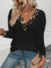 Casual Leopard V Neck Long Sleeve T-shirt