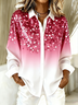 Shirt Collar Long Sleeve Gradient Pattern Regular Loose Shirt For Women