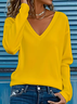 Casual Plain V Neck Long Sleeve T-shirt