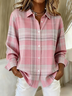 Shirt Collar Regular Sleeve Long Sleeve Plaid Buckle Regular Loose Button Up Shirt Shirt For Women