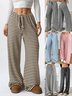 Women Striped Long Elastic Waist Pants Casual Spring/Fall Trousers