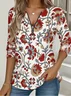 Casual Floral V Neck Long Sleeve T-shirt