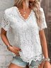 Elegant Lace V Neck Short Sleeve T-shirt