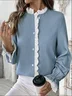 Crew Neck Long Sleeve Plain Regular Loose Shirt For Women