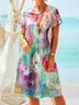 Art Abstract Paintings Resort Floral-Print Weaving Dress