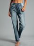 Blue Denim Simple Solid Pockets Jeans