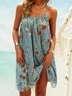 New Women Chic Plus Size Vintage Boho Holiday Floral Casual Spaghetti-Strap Weaving Dress