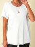 Short Sleeve  Cotton-blend  Crew Neck  Casual Summer White Top