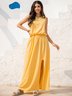 Sleeveless Holiday Solid Round Neck Long Weaving Dress